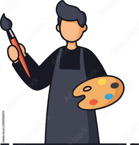 Artist with paintbrush and palette vector perfect for artrelated designs, creatives, graphic design inspiration, painting tutorials, and artist portfolios.