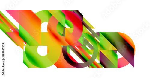 Abstract composition. Overlapping colorful shapes create dynamic visual effect. Bright gradients, smooth transitions dominate design.