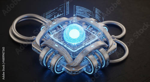 Futuristic technology core system artificial intelligence quantum computing data processing innovation and design