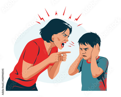Mother Yelling at Her Child A Vector Illustration of Family Conflict