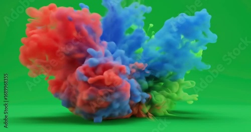 Colorful smoke explosion on green background (2)