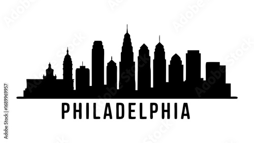 Vector illustration of the Philadelphia city skyline silhouette. Minimalist black and white cityscape graphic with famous architectural landmarks of Pennsylvania