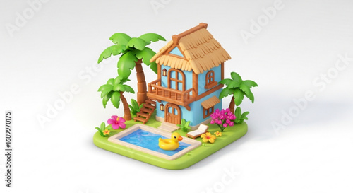 3d tropical island house with pool and palm trees summer vacation home rental beach villa getaway destination travel