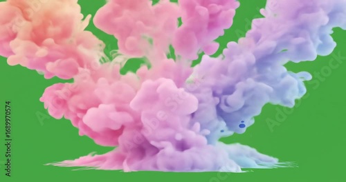 Colorful smoke explosion on green background