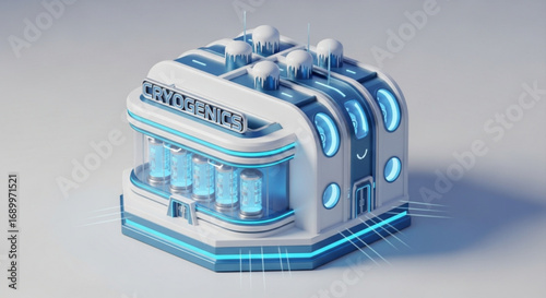 Cryogenics facility futuristic science lab for cold storage and preservation technology research and development