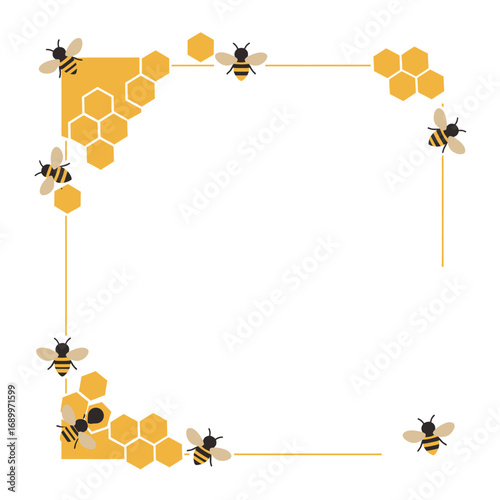 A decorative border featuring bees and honeycomb elements for design purposes.