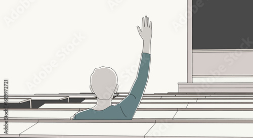 Elevated Ascent: An individual extends their arm, embodying ambition and the pursuit of greatness, standing confidently at the apex of a complex structure.