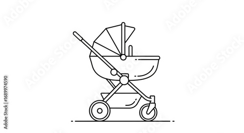 Minimalist line art of a baby stroller, perfect for parenting, childcare, and baby product related designs