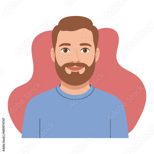bearded man face portrait with positive expression flat style cartoon vector