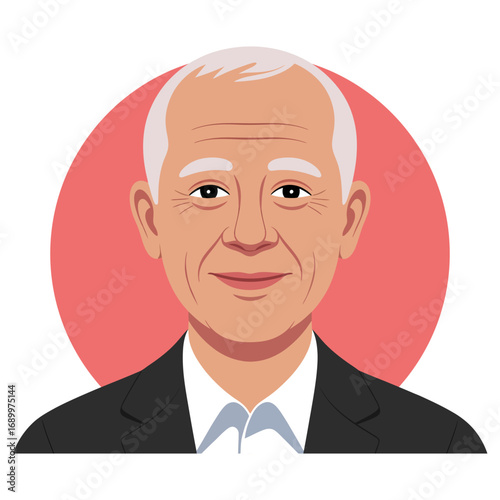 Old man portrait, Social Media Avatar flat vector