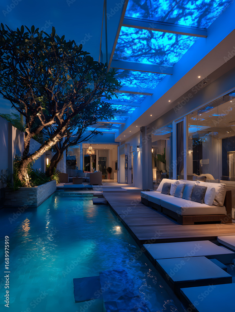 Obraz premium Luxury Villa with Pool at Night