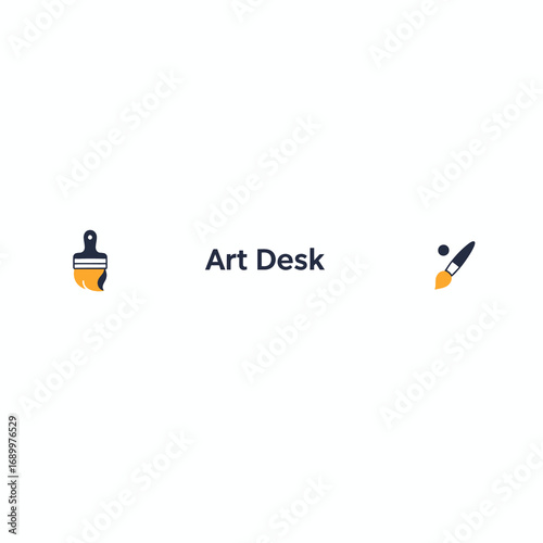 A graphic design featuring an art desk with icons of a paintbrush and a palette.