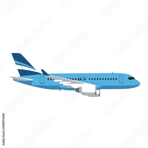 Blue Airplane Illustration with White Wings and Tail