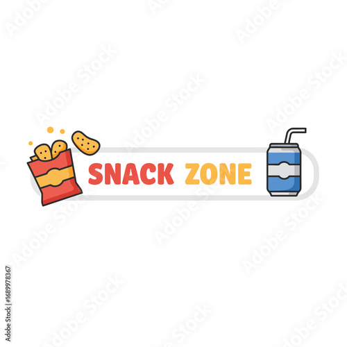 A colorful graphic featuring snacks and a drink, labeled "Snack Zone."
