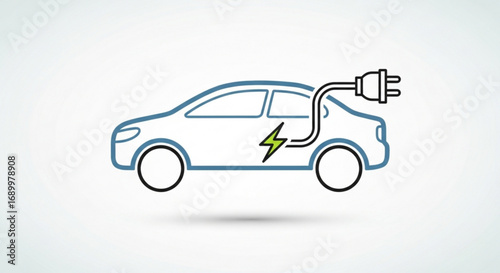 Electric car charging, a simple line art illustration representing ecofriendly transportation and sustainable energy solutions