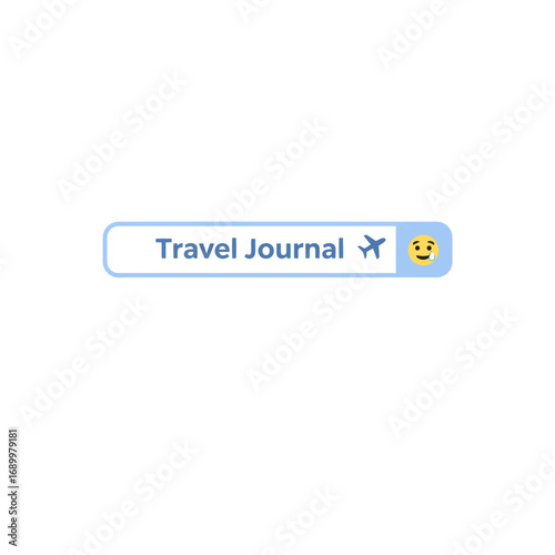 A digital interface for a travel journal, featuring an airplane icon and a smiling emoji.