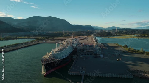 A ship docked at a facility for shipping liquified natural gas in Kitimat, British Columbia