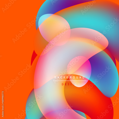 Vibrant abstract shapes overlap, creating colorful gradients. Orange background contrasts with blue, purple hues. Modern design element.