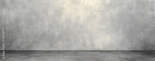 Empty gray textured concrete wall with matching floor creating a minimalist industrial interior space