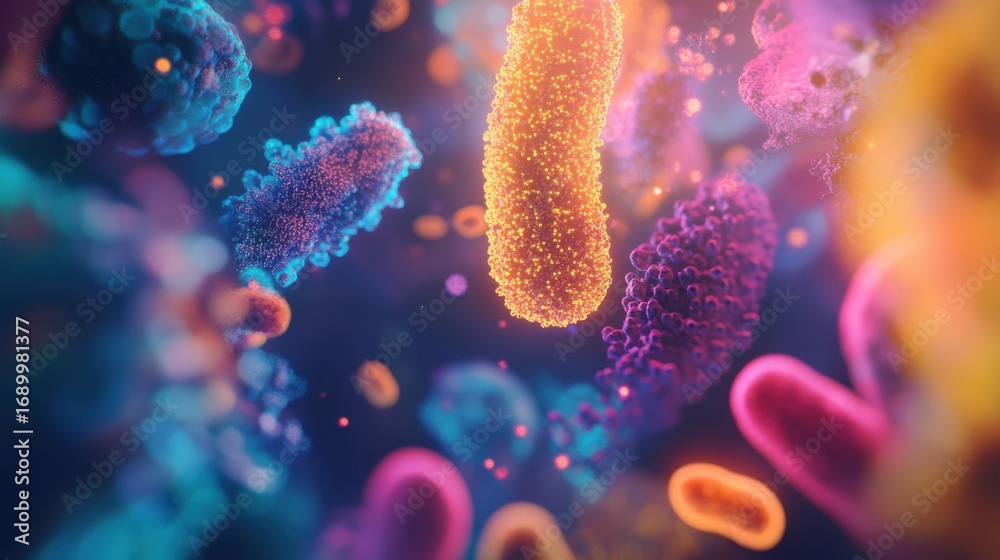 Fototapeta premium various bacteria and probiotics scientific background on blurred background