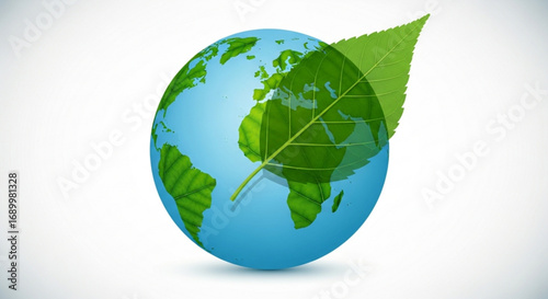 Earth globe with a green leaf, symbolizing environmental conservation, sustainability, and ecofriendly practices for a greener planet