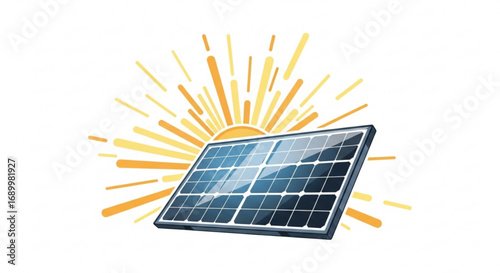 Solar panel with sun renewable energy source, photovoltaic cell, clean electricity, sustainable technology concept