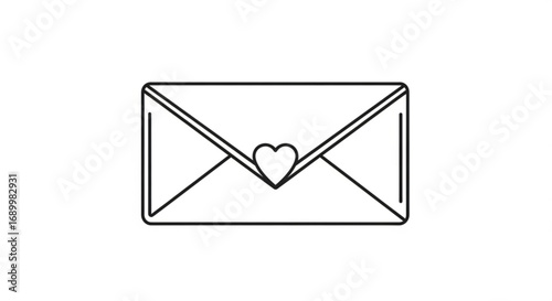 Minimalist line art illustration of a sealed envelope with a heartshaped seal, conveying love, romance, and heartfelt communication
