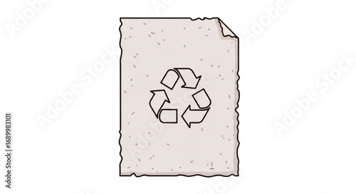 Recycled paper icon, featuring a classic recycle symbol on a textured, aged sheet, promoting sustainability and ecofriendliness