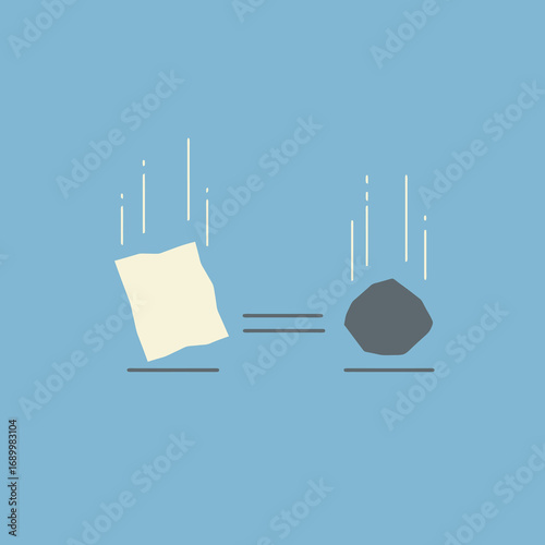 A graphic representation comparing a piece of paper and a rock in terms of weight.