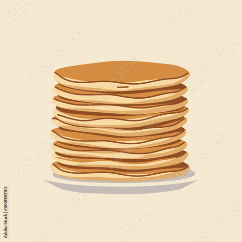 A stack of golden pancakes on a plate, ready to be served as a delicious breakfast.