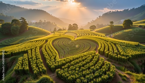 Wallpaper Mural A sweeping mountain valley where farmland is planted into precise giant heart pattern of alternating Torontodigital.ca