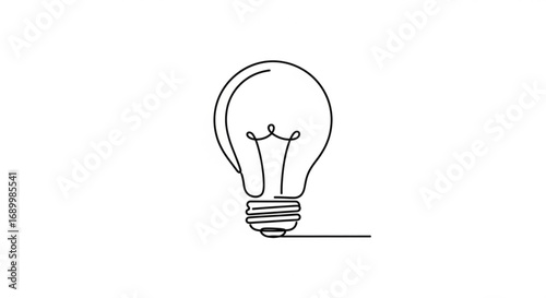 A minimalist light bulb in continuous line drawing, symbolizing idea and innovation in a simple design