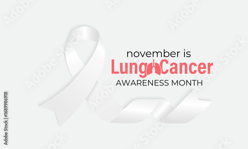 Lung Cancer Awareness Month in November highlights prevention, early detection, treatment, and support for those affected. White ribbon and  two  organ lungs. healthcare and medicine concept poster.