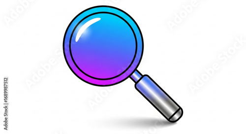 Magnifying glass with blue and purple gradient search, find, zoom, explore, investigate, and discovery concept