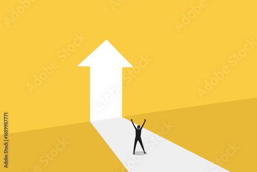 Happy businessman walking at path the possibility of successful career growth. success, opportunity and growth concept