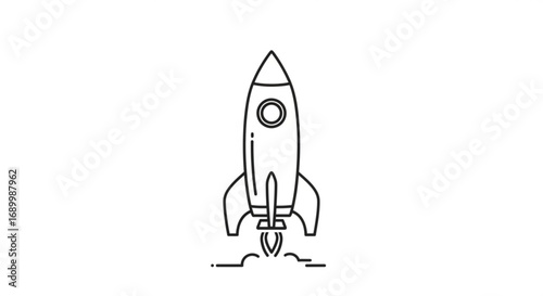 A minimalist rocket ship icon taking off, representing startup, innovation, and ambition for various creative projects