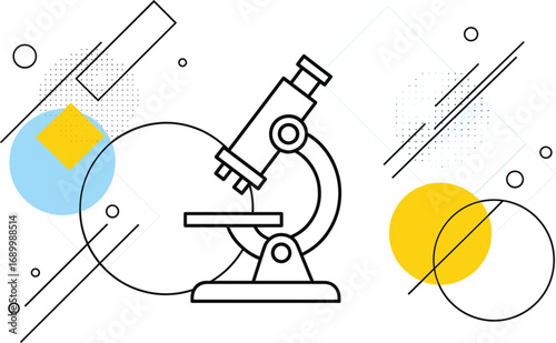 Minimalist Microscope Symbol with Abstract Geometric Shapes