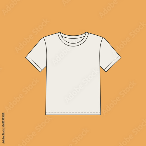 A simple outline of a white t-shirt on an orange background.