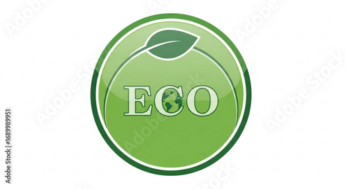 Ecofriendly green badge with leaf and globe, promoting environmental awareness and sustainability
