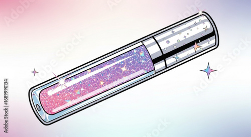 Glittery lip gloss with a cosmic galaxy effect, perfect for adding sparkle and shine to your makeup look