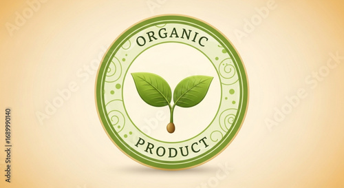 Organic product logo with green leaves in a circle, symbolizing natural and ecofriendly products