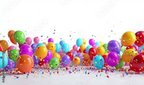 Colorful Balloons and Confetti Birthday Background on White