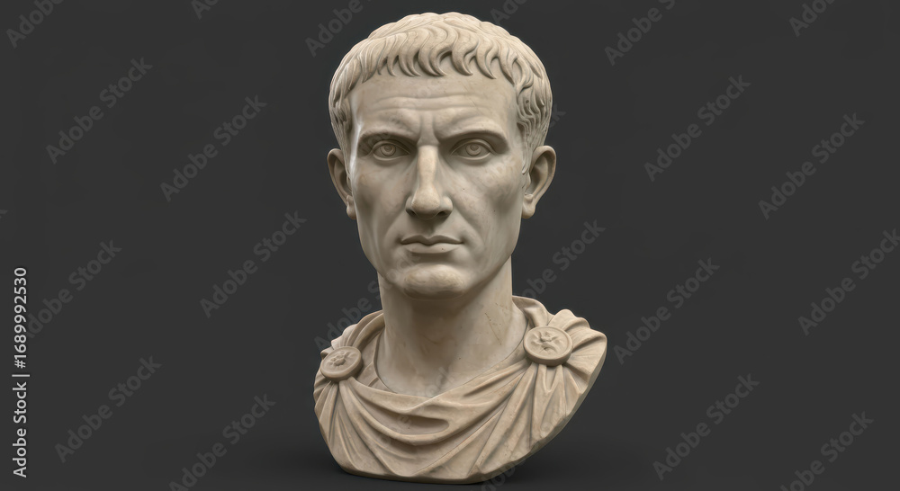 Obraz premium Marble Bust of Julius Caesar, Roman Dictator and Military General, Symbol of Ancient Roman Power and Leadership