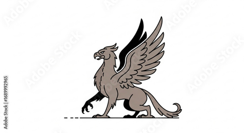Illustration of a griffin in profile with wings spread, representing mythology, heraldry, and fantasy creature