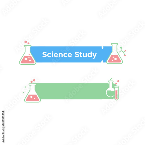 Colorful graphic design featuring beakers and flasks, emphasizing science study.