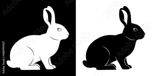 Charming white rabbit silhouette contrasted with bold black rabbit on opposing backgrounds