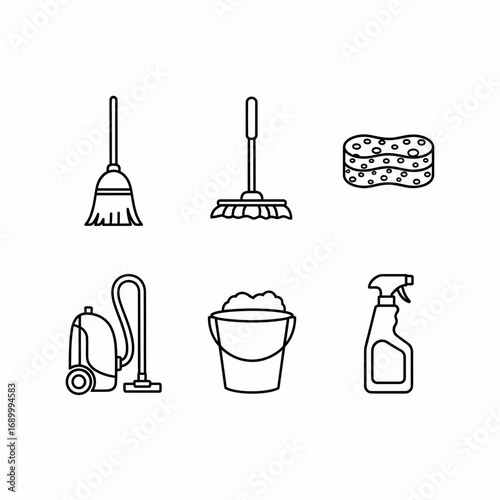 Set of cleaning tools icons on white background.