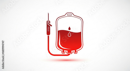 A red blood bag icon, symbolizing donation, transfusion, healthcare, and medical assistance with a clear, graphic representation