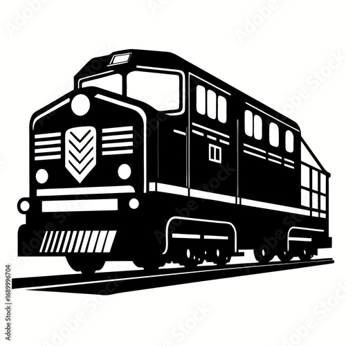 Simple Diesel Locomotive Silhouette Vector Graphic Isolated on White