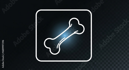 Illustration of a bone icon in a square frame, set against a dark backdrop, ideal for medical or veterinary themes, with a modern design